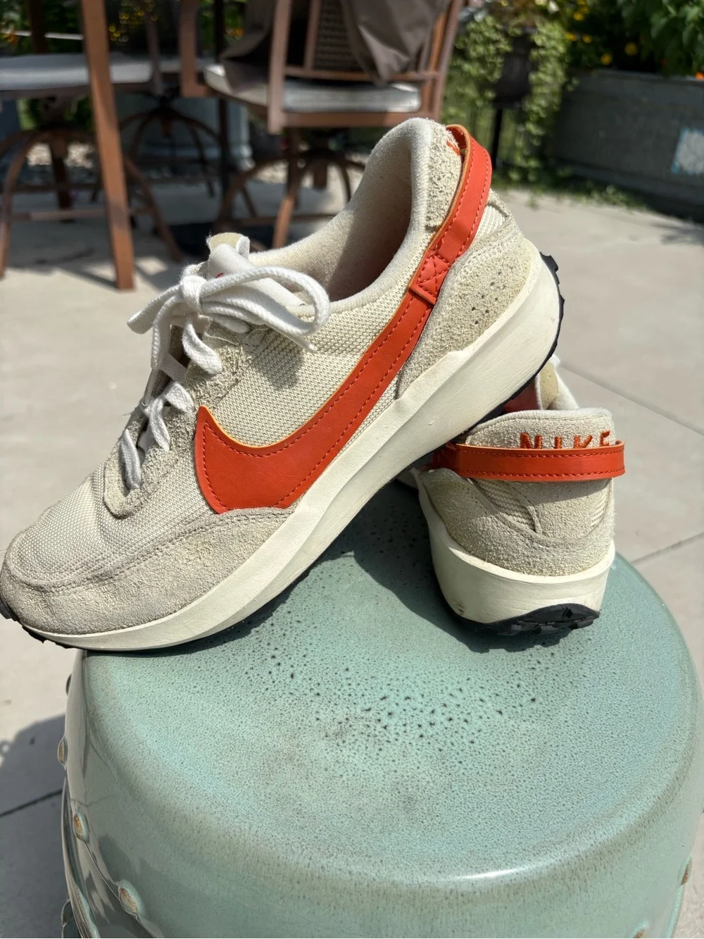 Nike Women's Waffle Debut  Low-Top Sneakers in Muslin/Campfire Orange size 9